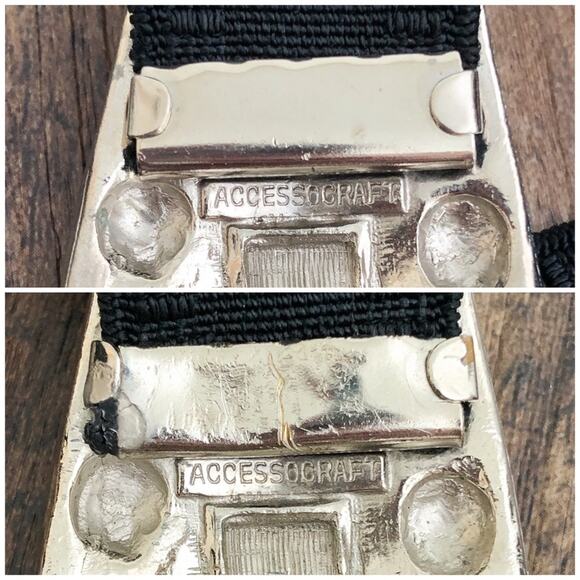 Vintage Accessocraft NYC Stretch Belt Antiqued Silver Tone Detail Formal Black - Picture 8 of 13